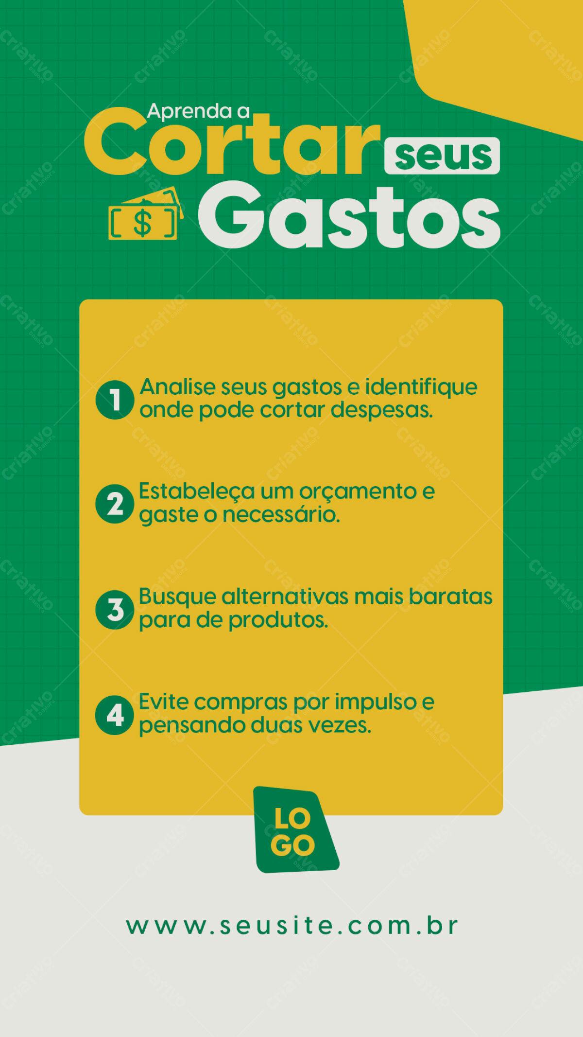 Infográfico Aprenda a Cortar Seus Gastos PSD Editável