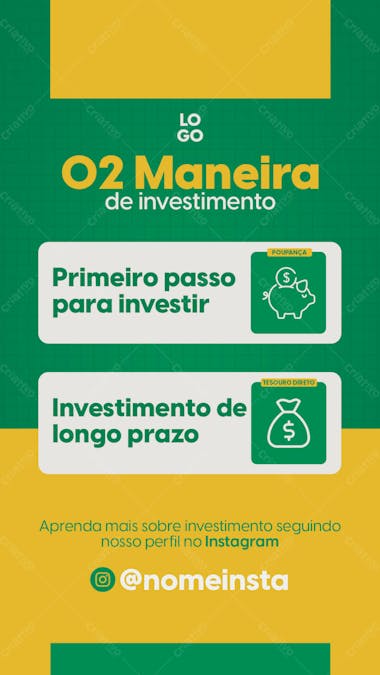 Stories duas maneiras de começar a investir educação financeira psd editável