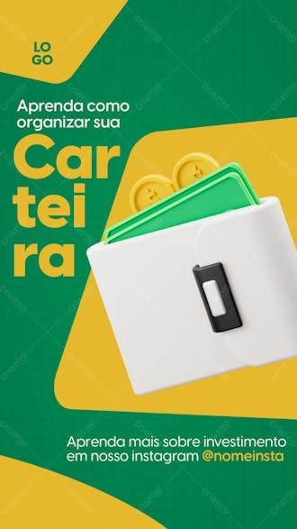 Stories organizar carteira de investimento educação financeira psd editável