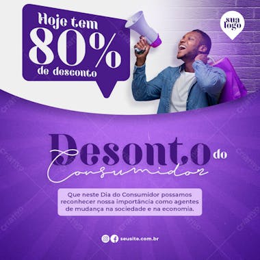 Oferta dia do consumidor 80% de desconto social media psd editável