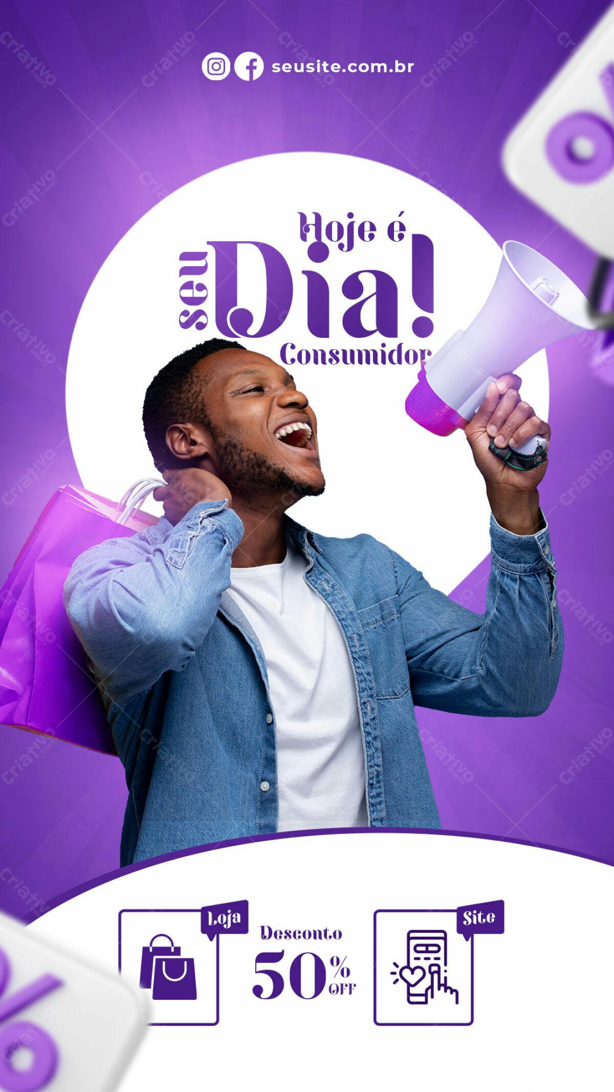 Flyer Dia do Consumidor com 50% de Desconto PSD Editável