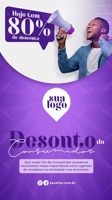 Stories oferta dia do consumidor 80% de desconto social media psd editável