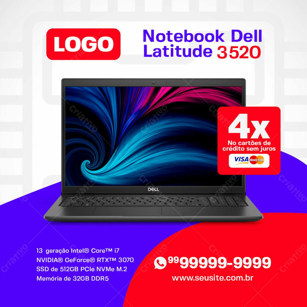 Anúncio Notebook Dell Latitude 3520 PSD Editável