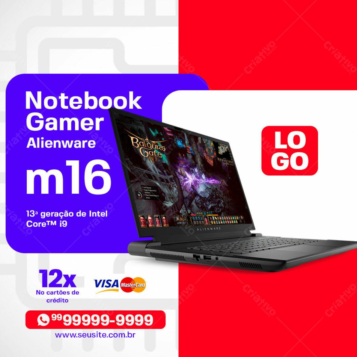 Anúncio Notebook Gamer Alienware m16 PSD Editável