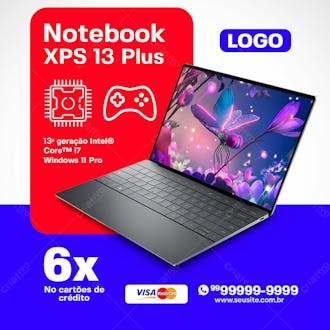 Notebook xps 13 plus loja de informática social media psd editável