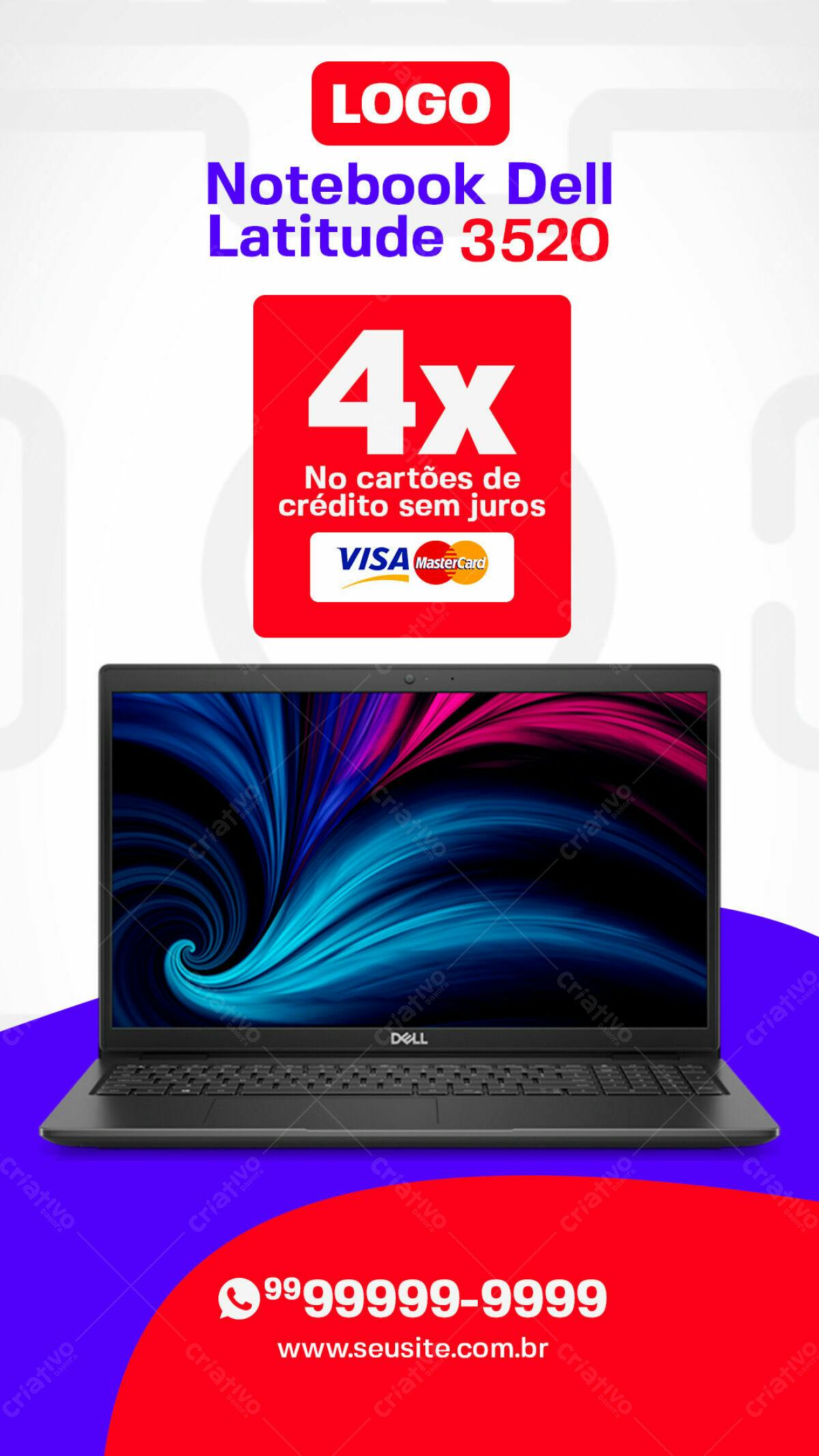 Anúncio Notebook Dell Latitude 3520 PSD Editável