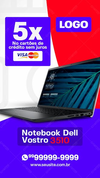 Story notebook dell vostro 3510 loja de informática social media psd editável