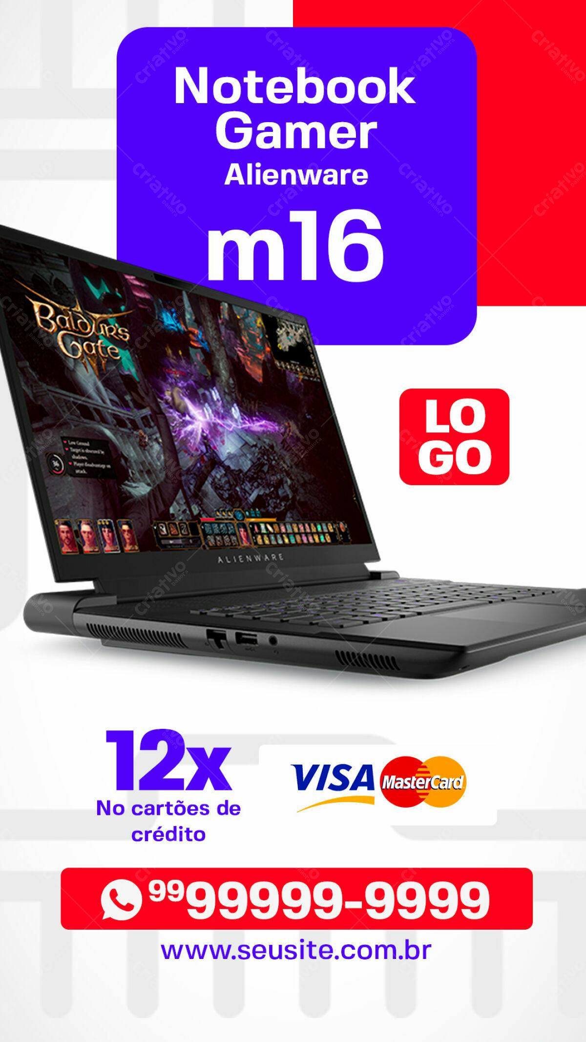 Anúncio Notebook Gamer Alienware m16 PSD Editável