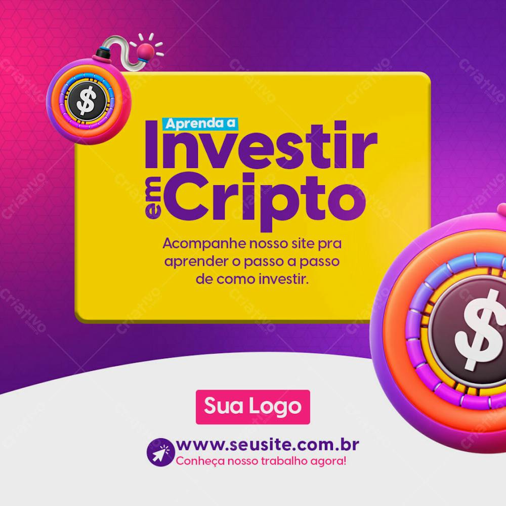 Aprenda A Investir Em Criptomoedas Social Media Investimento Psd Editável