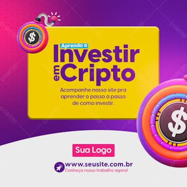 Aprenda a investir em criptomoedas social media investimento psd editável