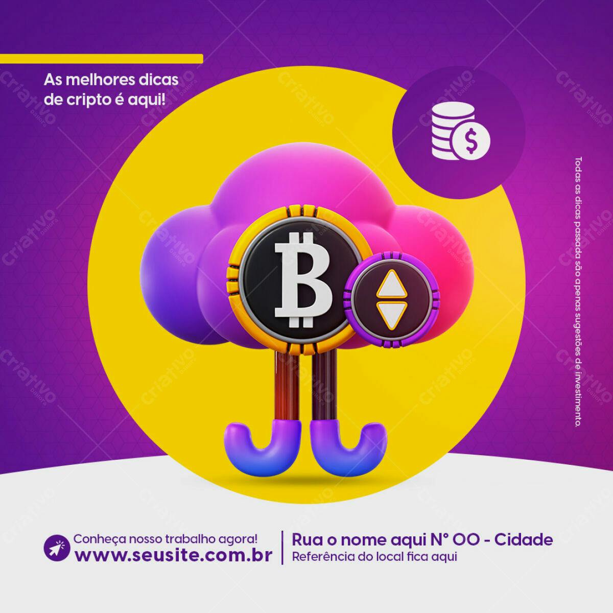 Postagem para Redes Sociais sobre Criptomoedas PSD Editável