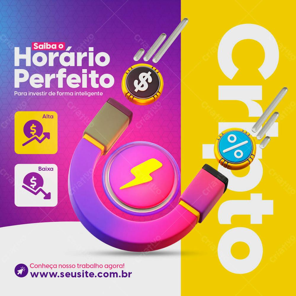 Horário Perfeito Para Investir Em Criptomoedas Social Media Investimento Psd Editável