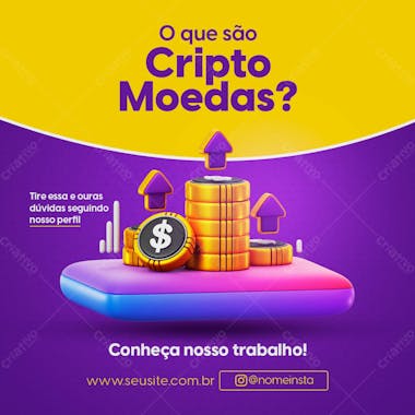 O que são criptomoedas social media investimento psd editável