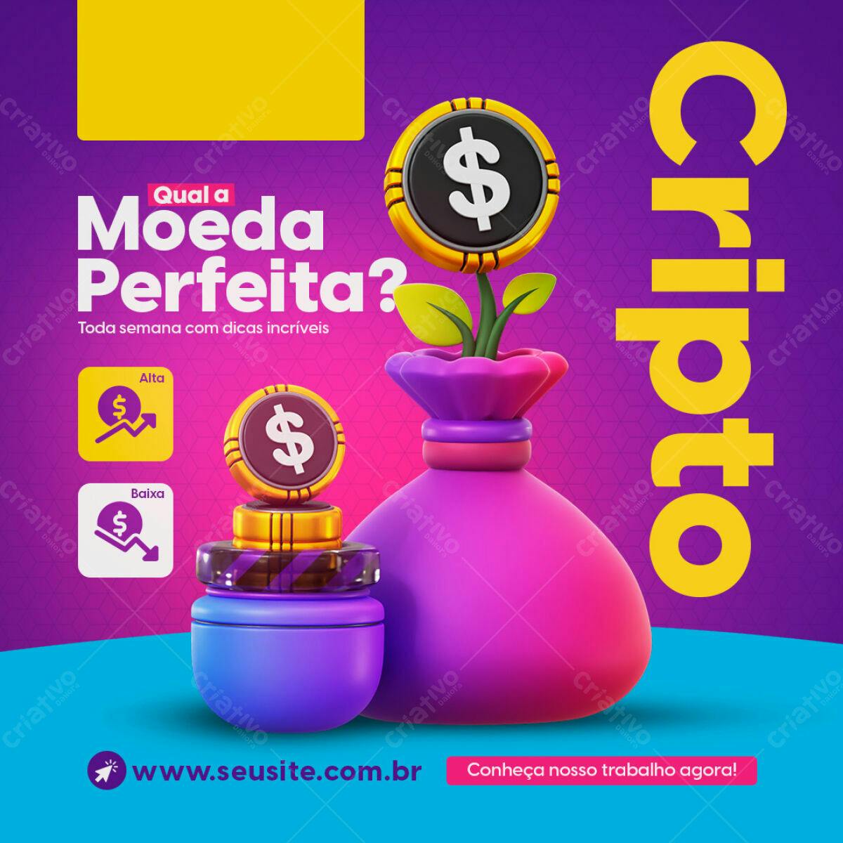 Flyer para Investimentos em Criptomoedas PSD Editável
