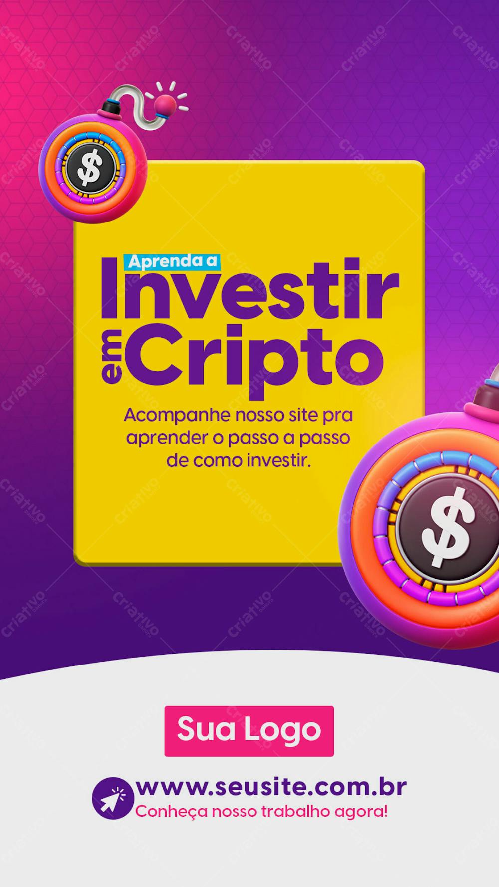 Stories Aprenda A Investir Em Criptomoedas Social Media Investimento Psd Editável