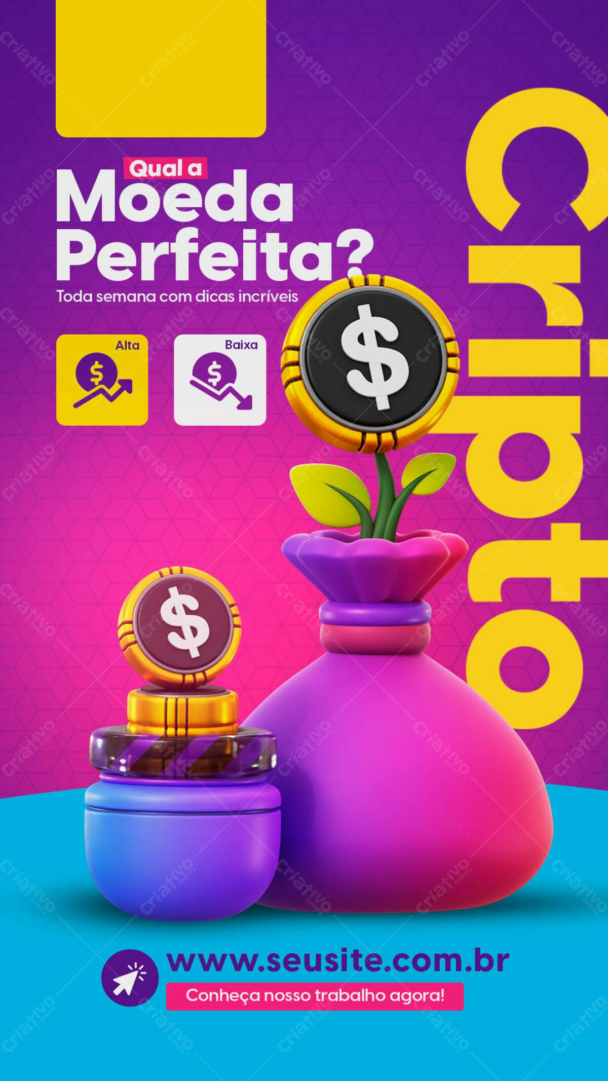 Flyer para Investimentos em Criptomoedas PSD Editável