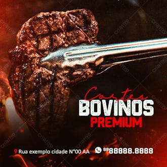Cortes bovinos premium churrascaria social media psd editável