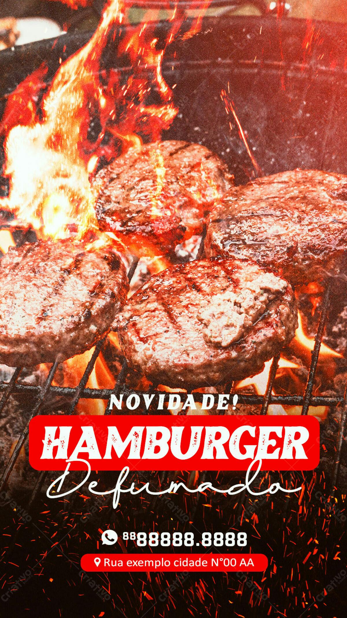 Flyer para Lançamento de Hambúrguer Defumado PSD Editável