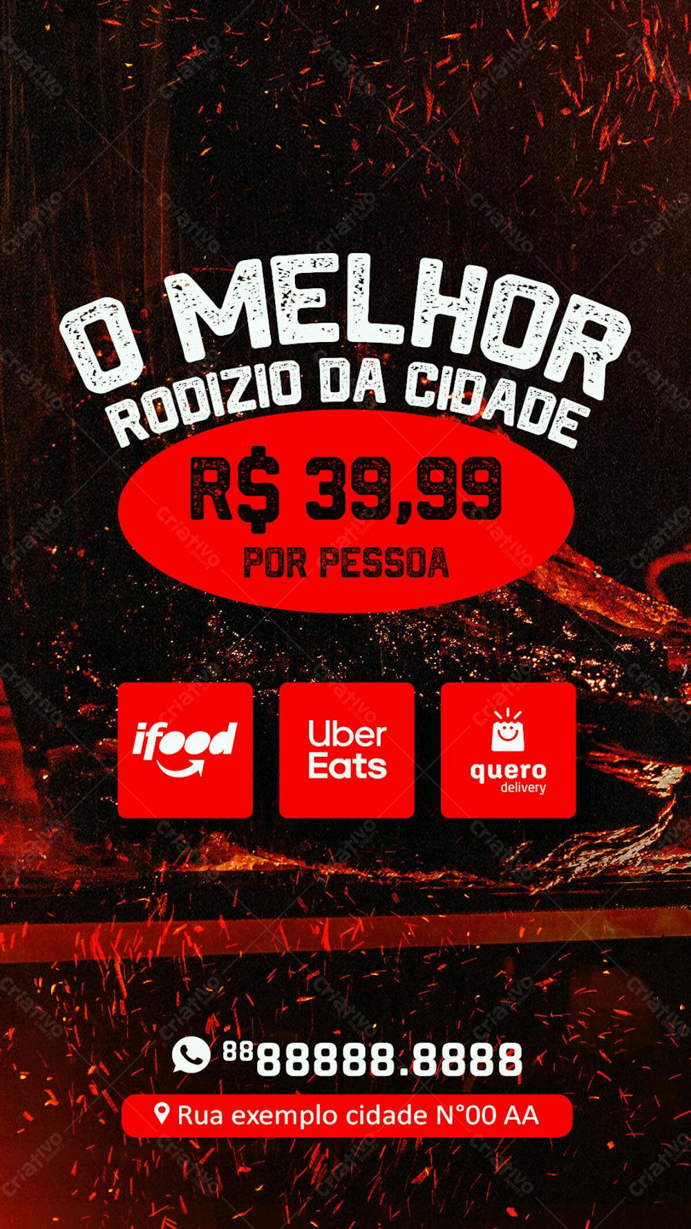 Stories O Melhor Rodizio Da Cidade Churrascaria Social Media Psd Editável