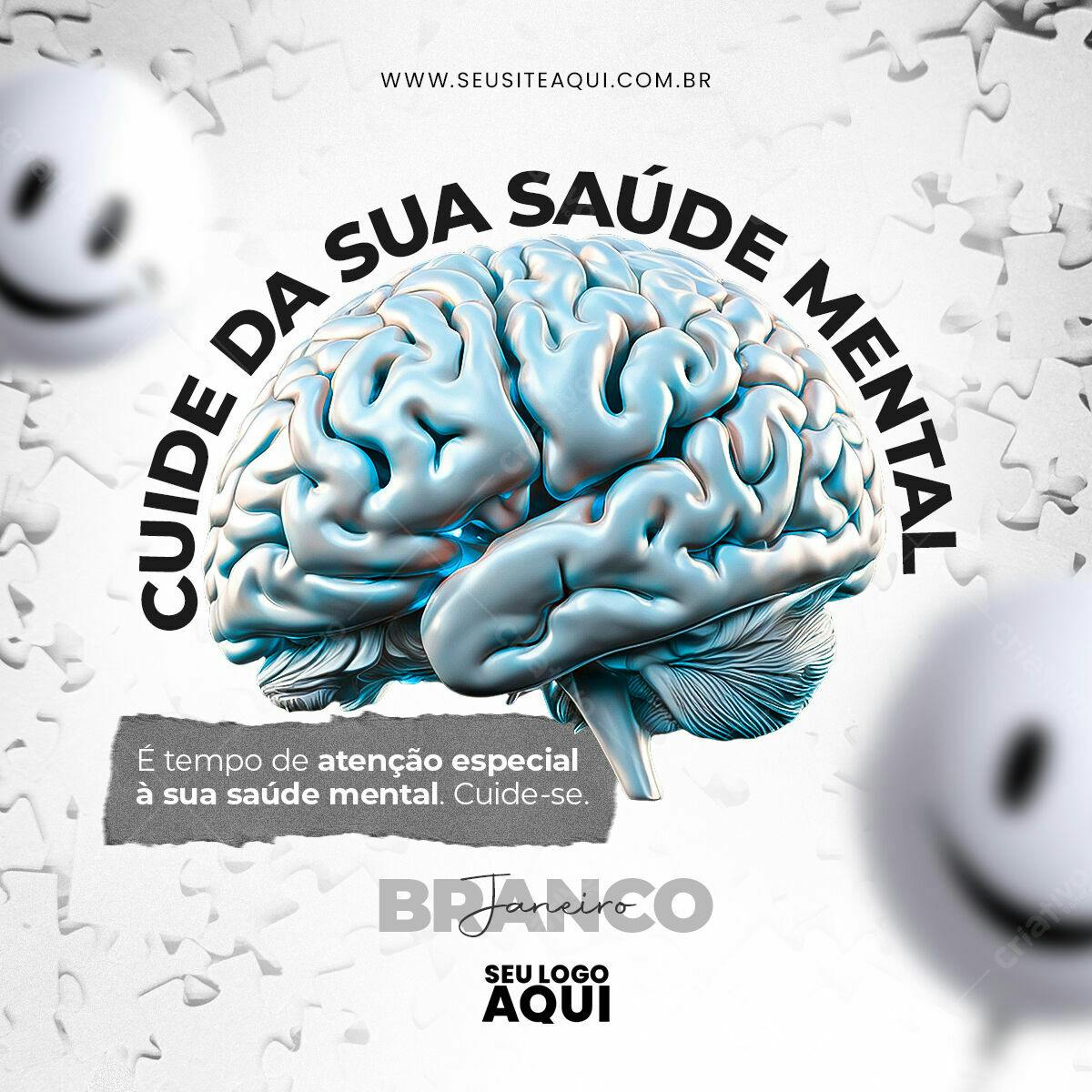 Flyer Janeiro Branco Saúde Mental PSD Editável