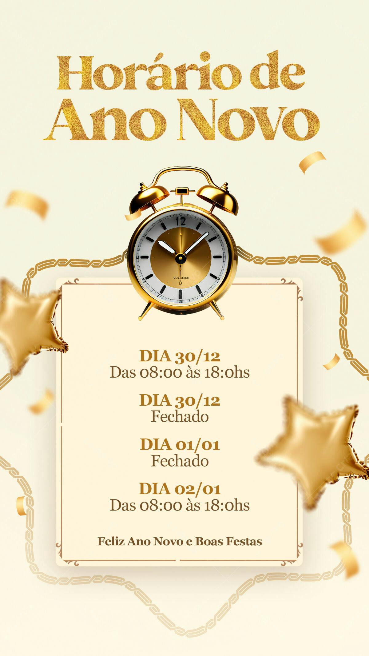 Flyer Horário de Ano Novo PSD Editável
