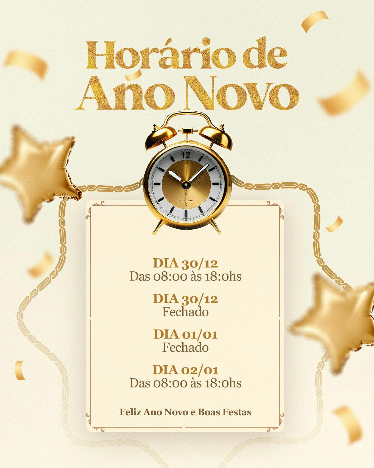 Flyer Horário de Ano Novo PSD Editável