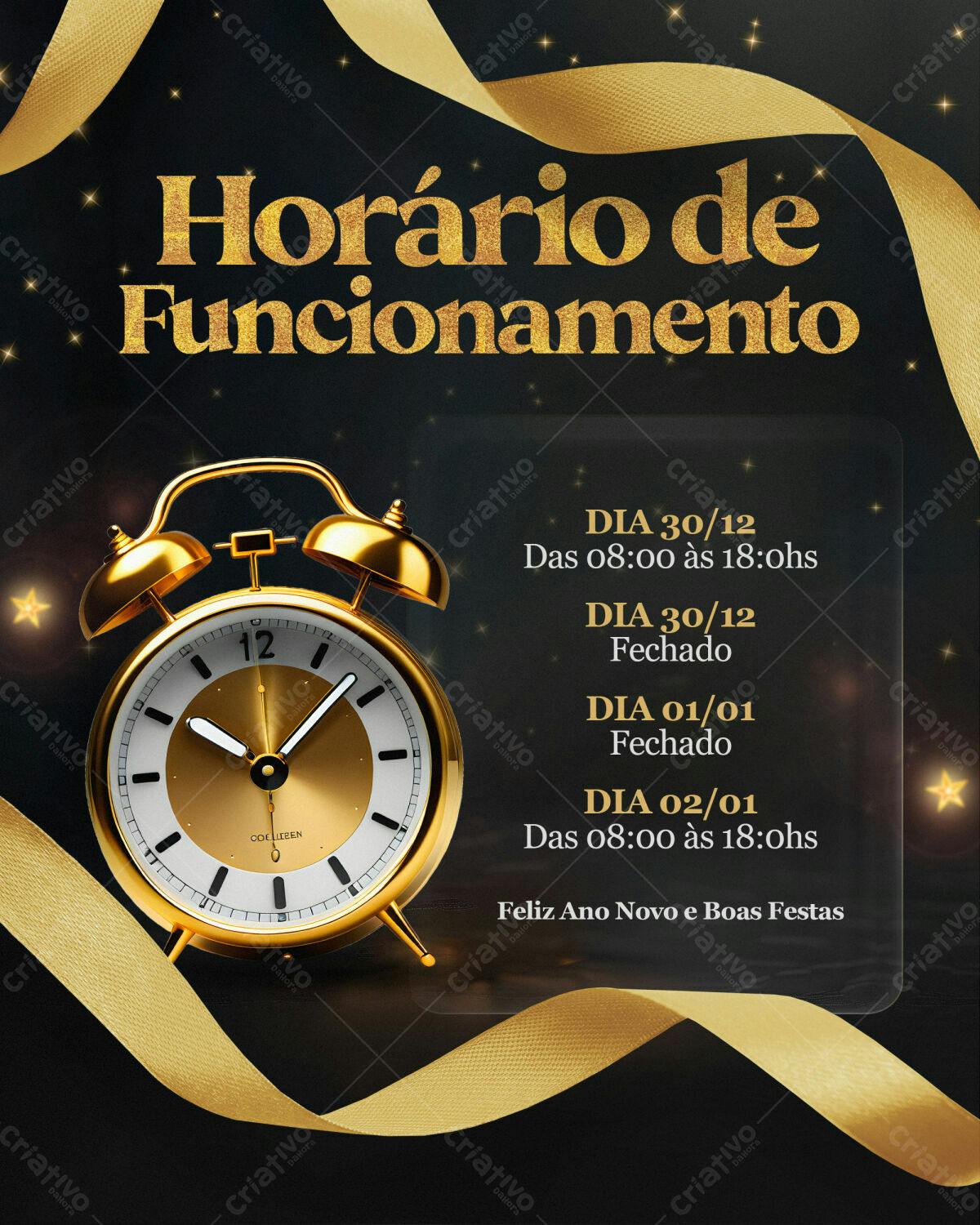 Flyer Horário de Funcionamento Fim de Ano PSD Editável