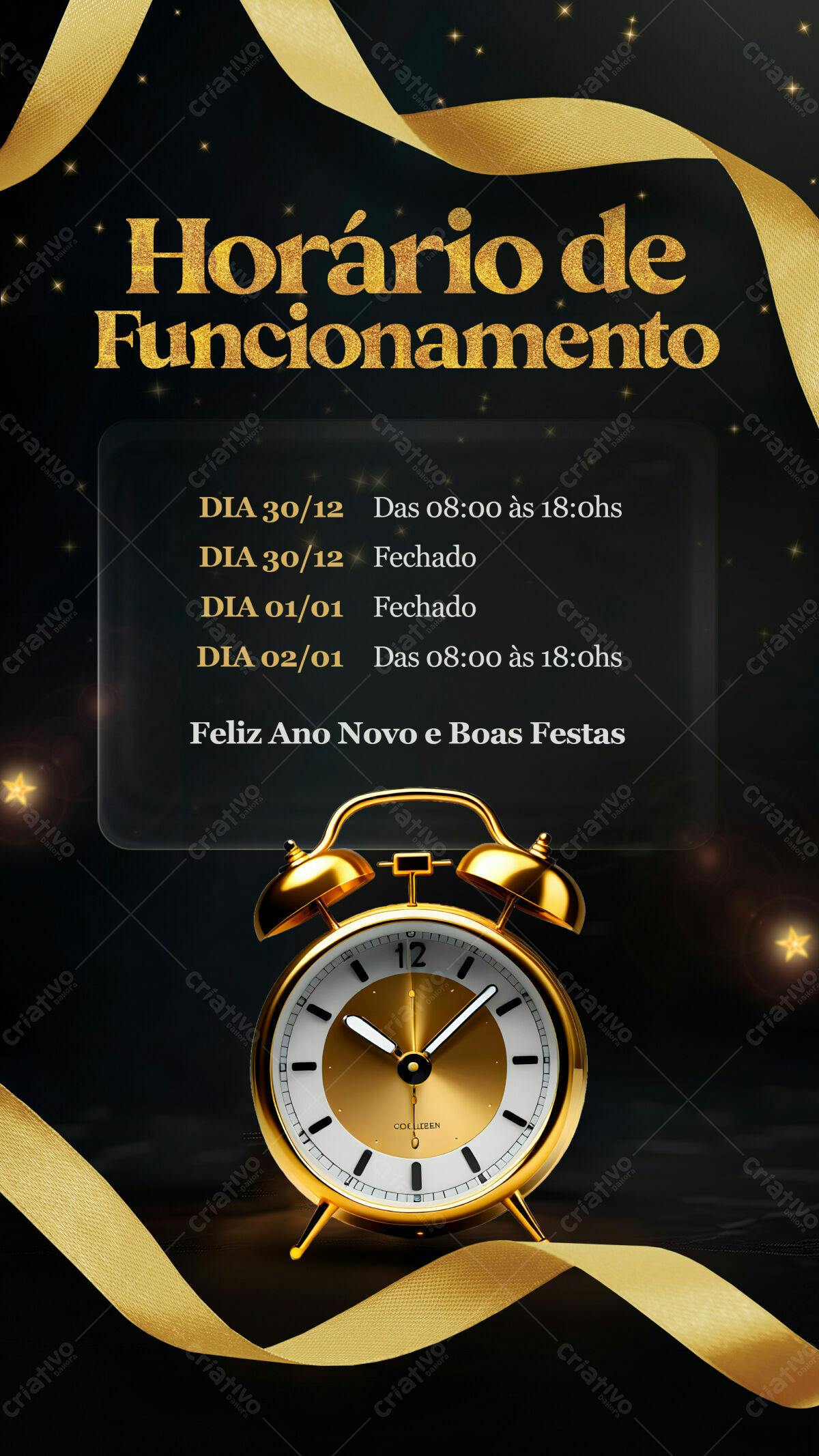 Flyer de Horário de Funcionamento Ano Novo PSD Editável