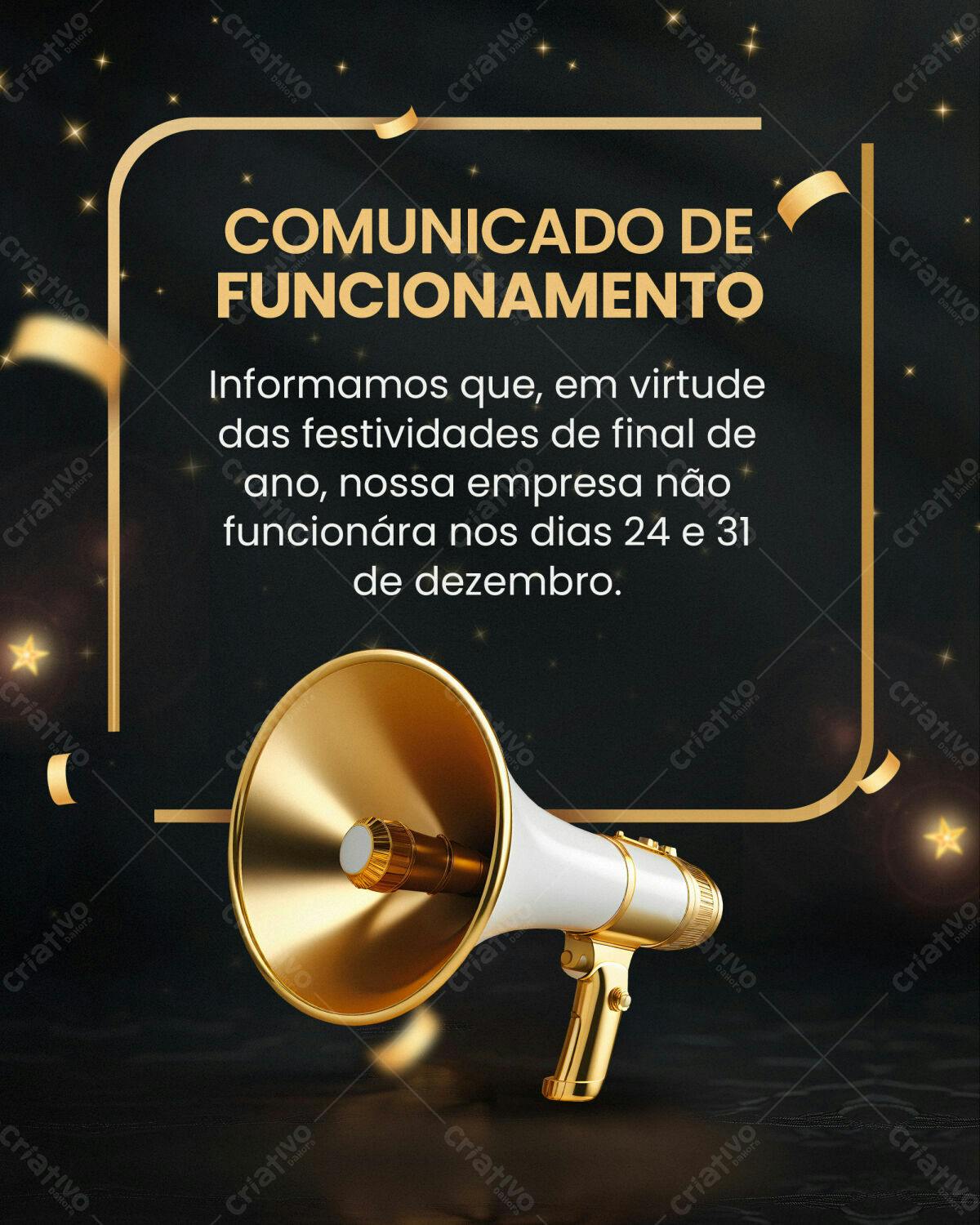 Comunicado de Funcionamento Fim de Ano PSD Editável