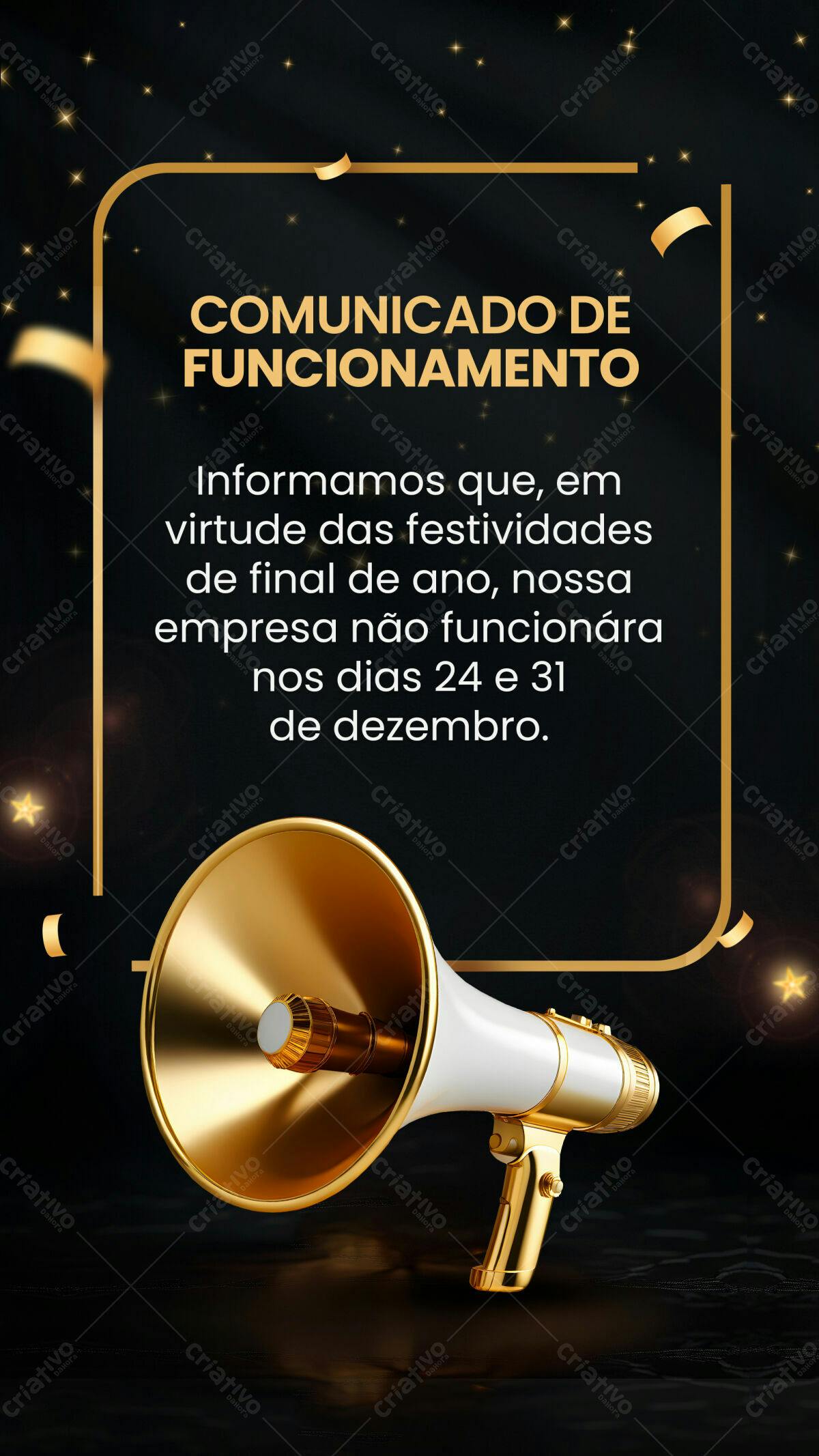 Comunicado de Funcionamento Fim de Ano PSD Editável