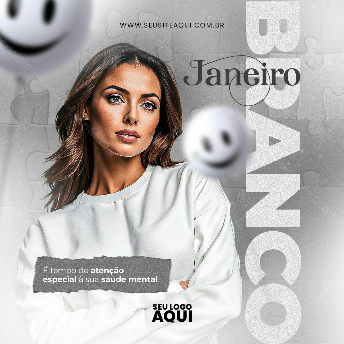 Flyer Janeiro Branco Saúde Mental PSD Editável