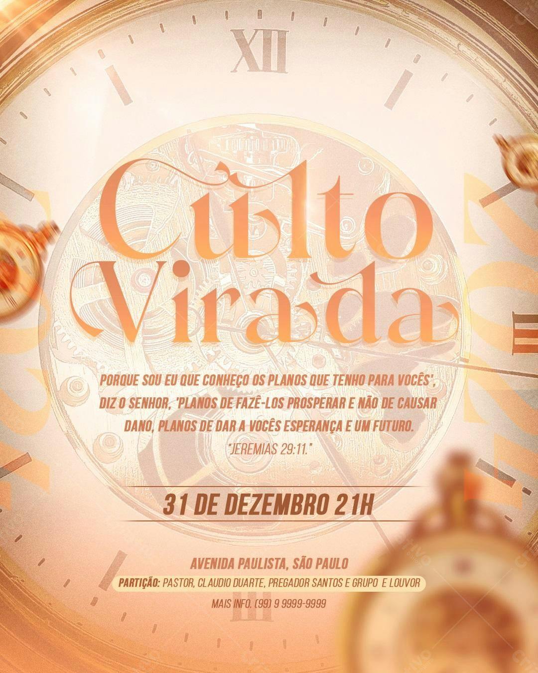 Flyer para Culto de Virada PSD Editável