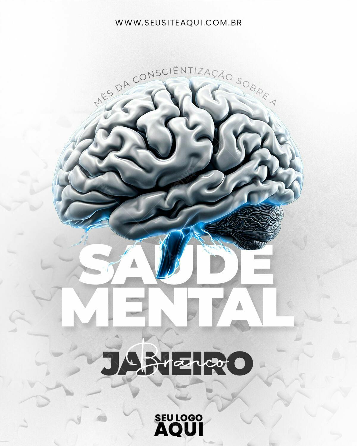 Flyer Janeiro Branco Saúde Mental PSD Editável