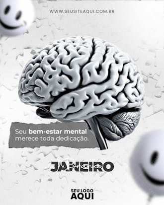 Feed | janeiro branco | cuide da saúde mental | psd editável