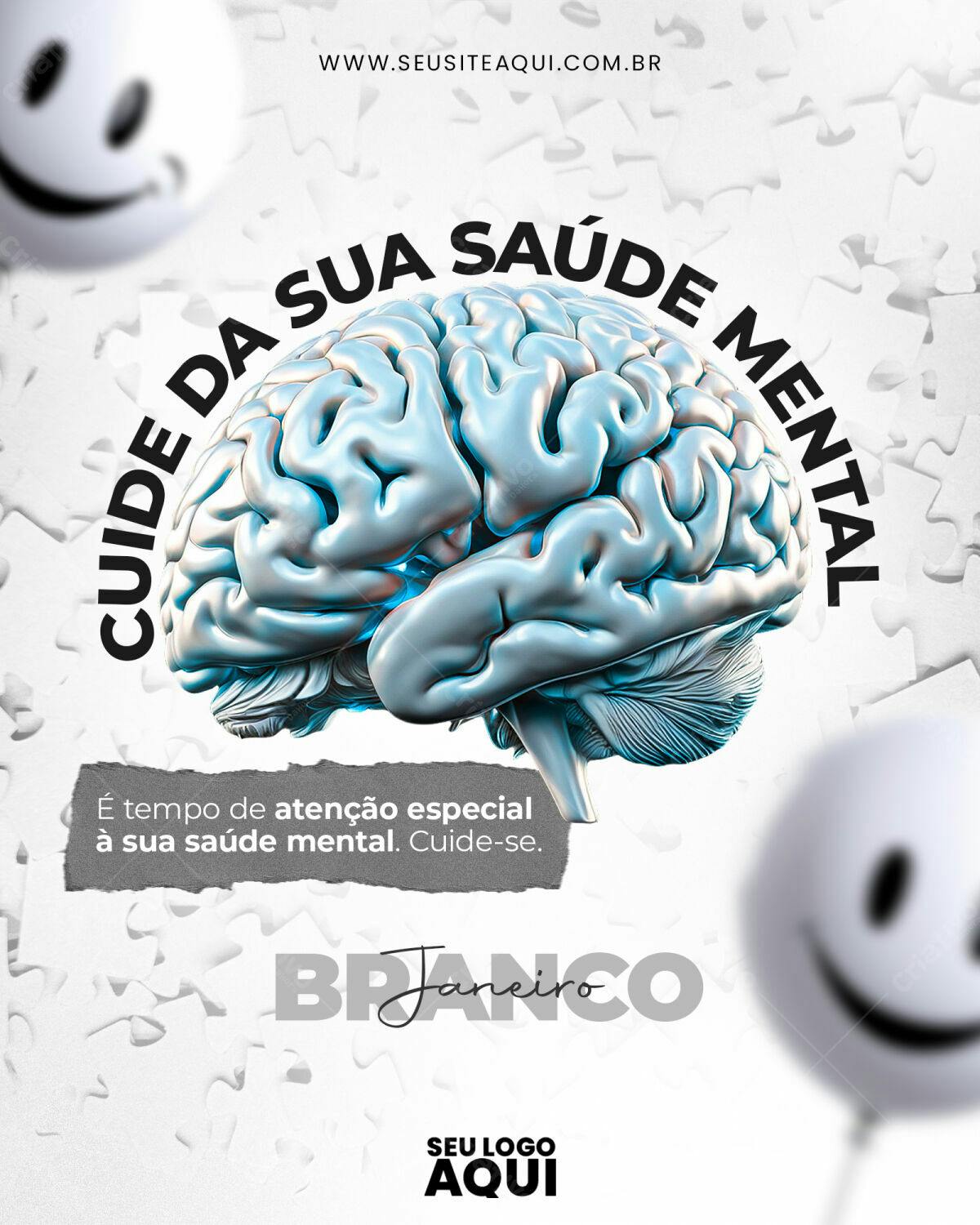 Flyer Janeiro Branco Saúde Mental PSD Editável