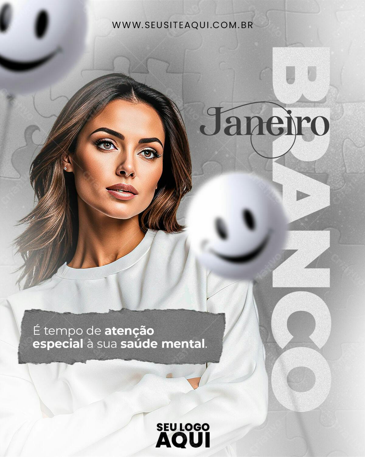 Flyer Janeiro Branco Saúde Mental PSD Editável