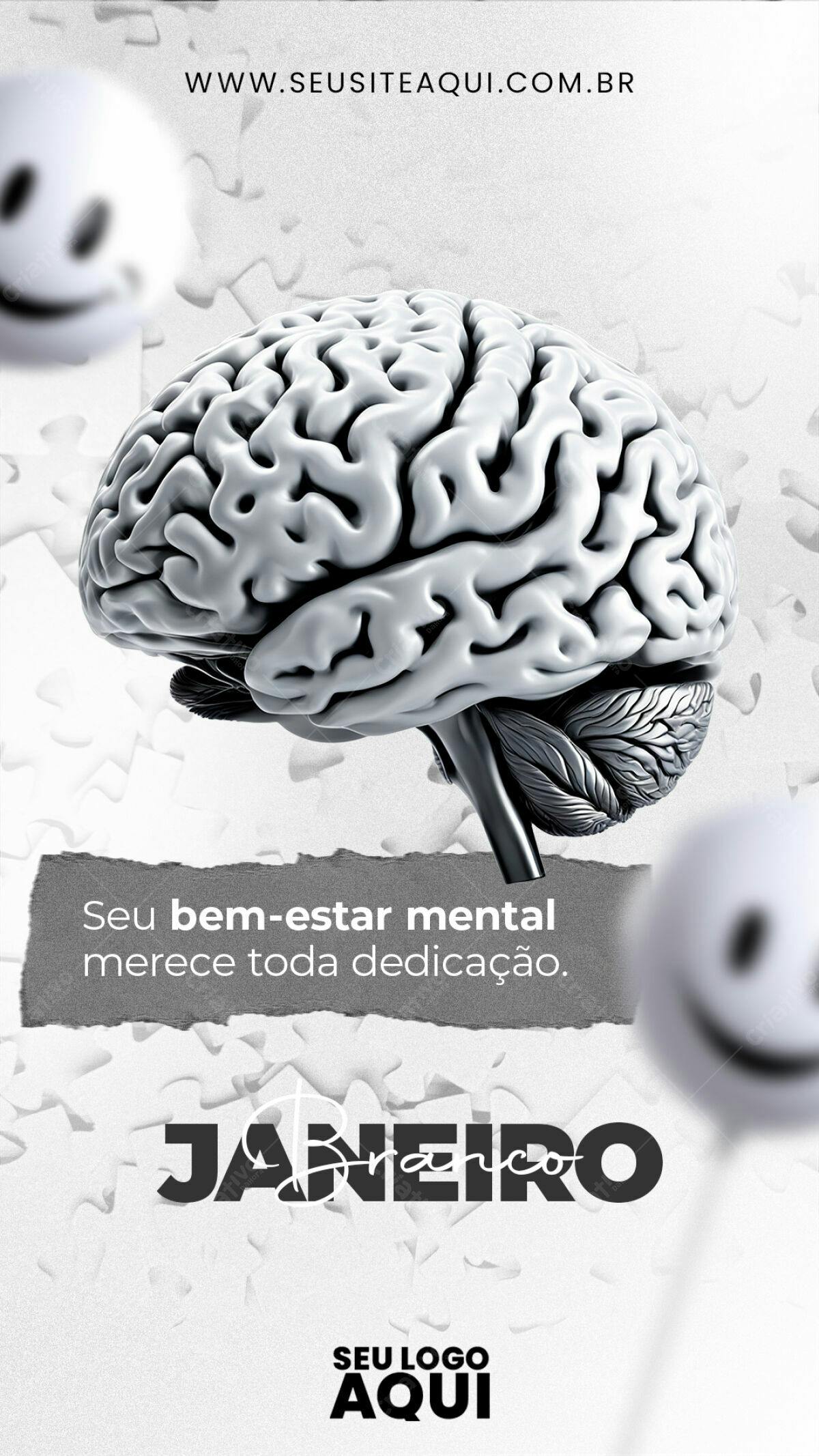 Flyer Janeiro Branco Saúde Mental PSD Editável