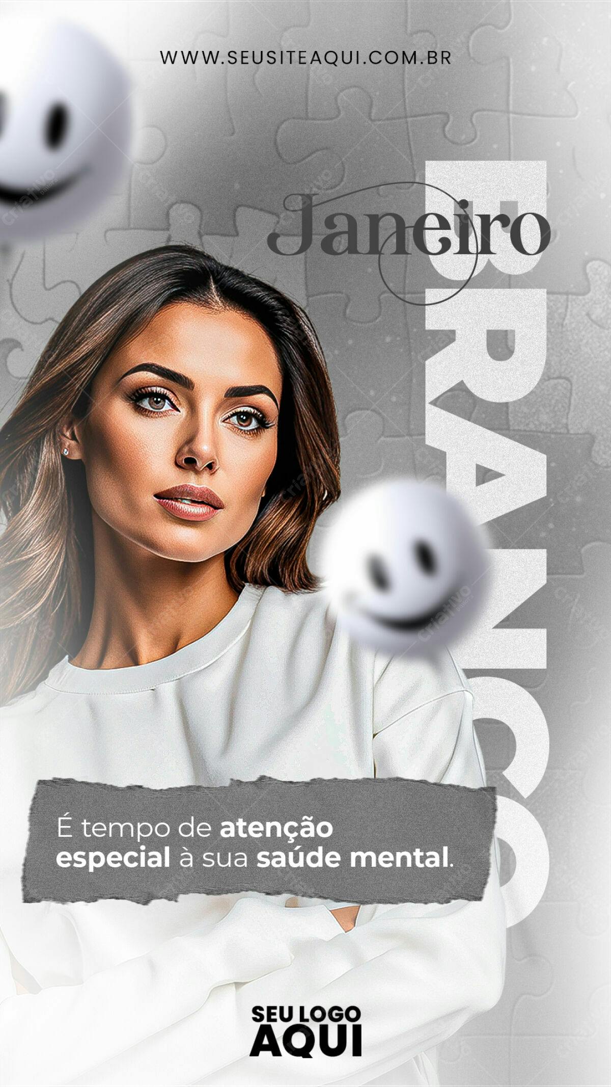 Flyer Janeiro Branco Saúde Mental PSD Editável