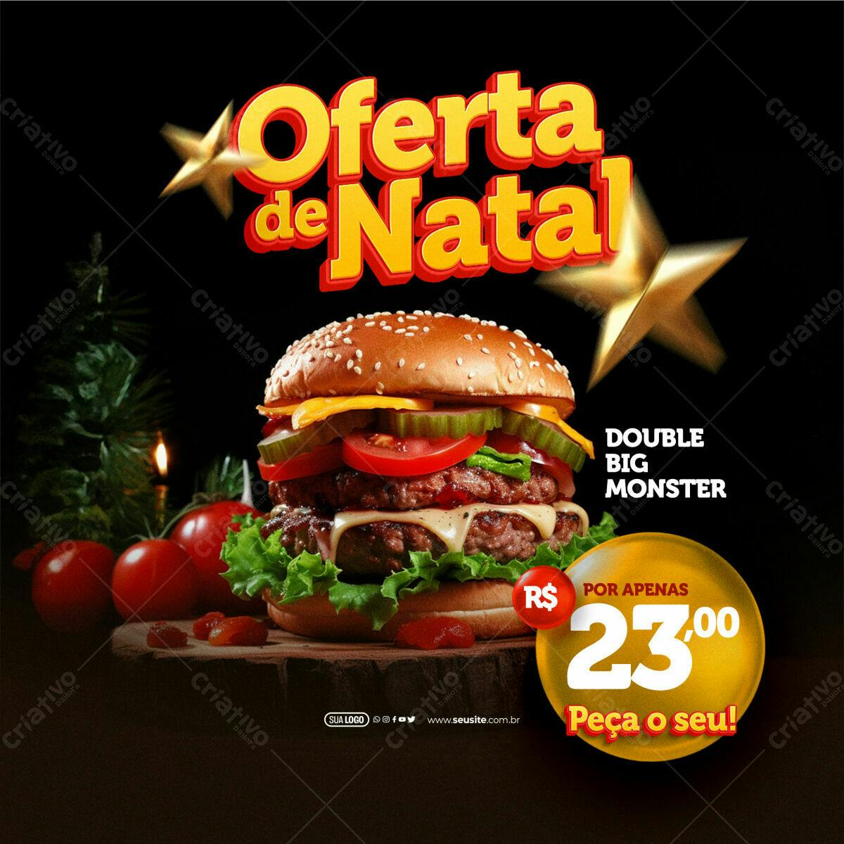 Flyer Oferta de Natal para Hamburgueria PSD Editável