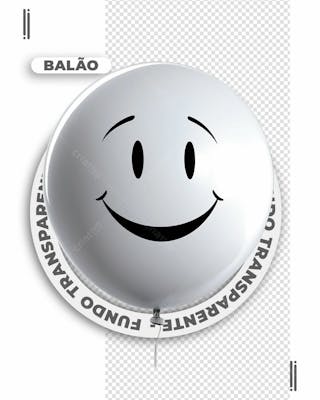 Bexiga | balão branco com rosto feliz | imagem sem fundo | psd editável
