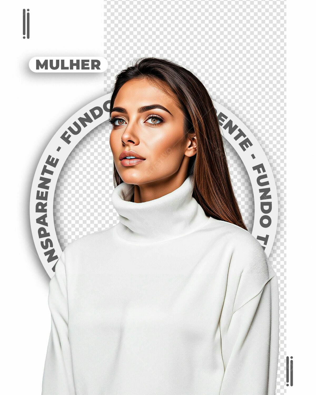 Mockup de Modelo Feminina com Gola Alta Branca PSD Editável