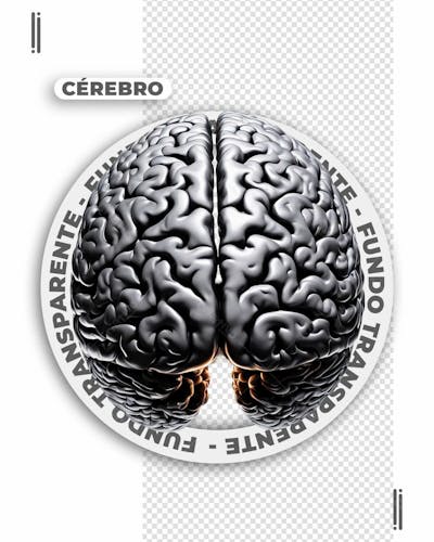 CÉREBRO 3D BRANCO COM DETALHES EM AZUL | IMAGEM SEM FUNDO | PSD EDITÁVEL
