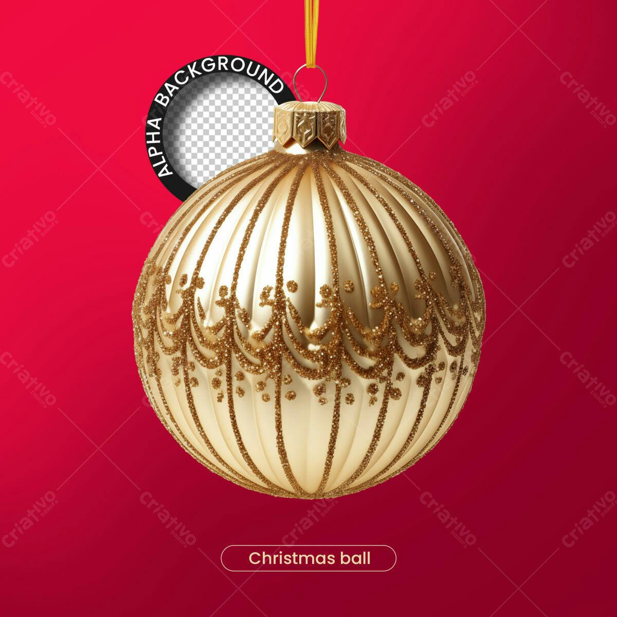 Enfeite de Natal Dourado PSD Editável