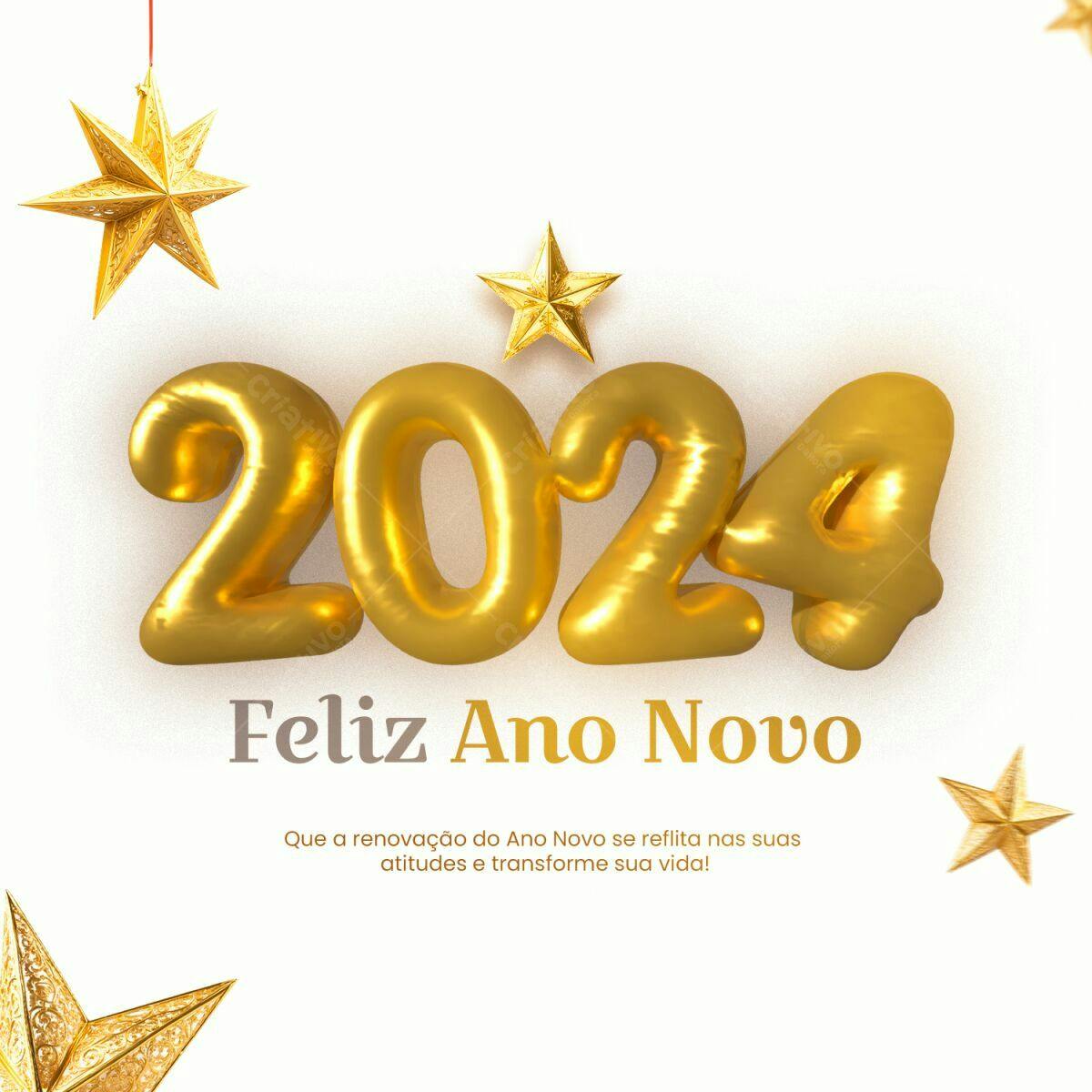 Postagem Feliz Ano Novo 2024 PSD Editável
