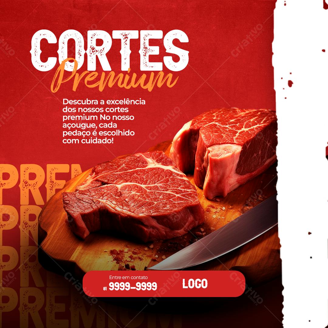 Post para Açougue Cortes Premium PSD Editável
