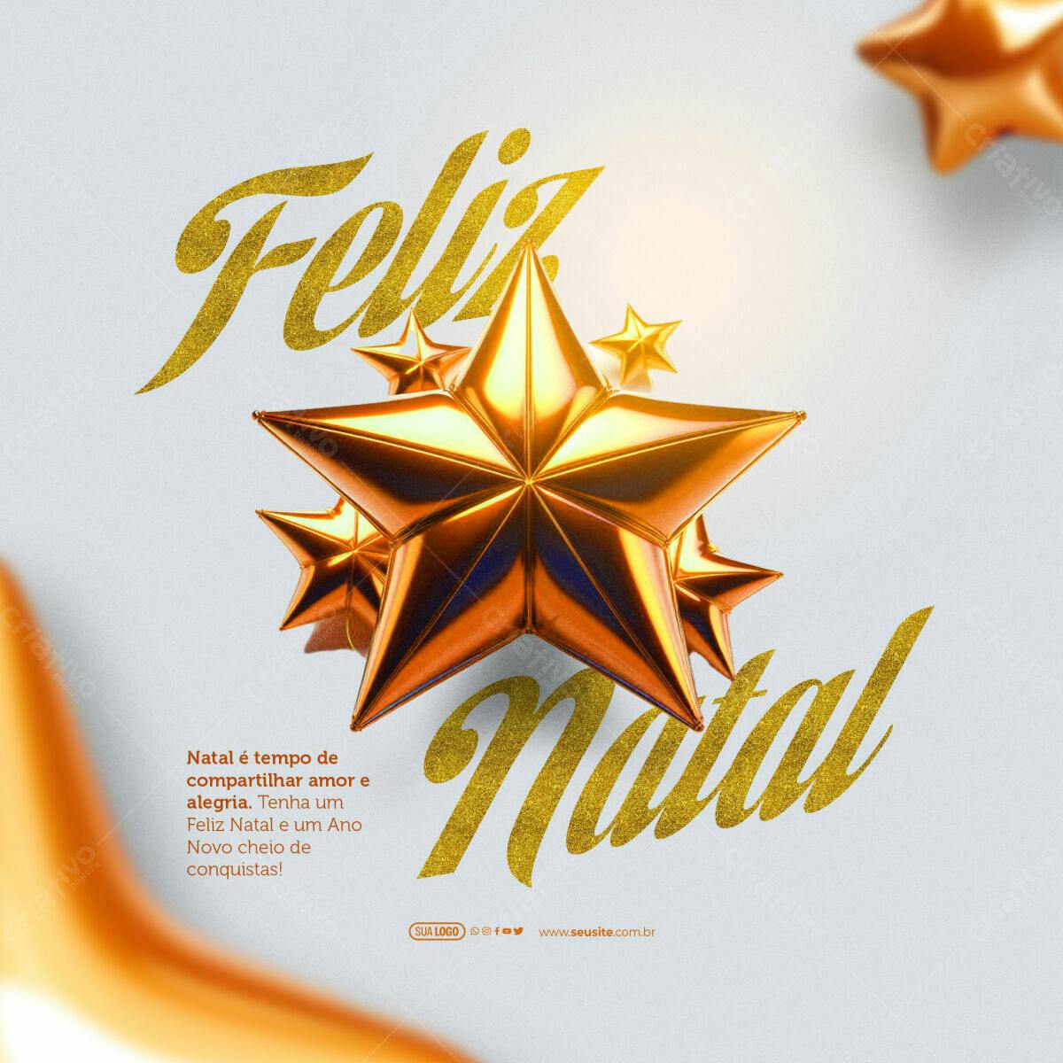 Postagem de Natal com Estrelas Douradas PSD Editável