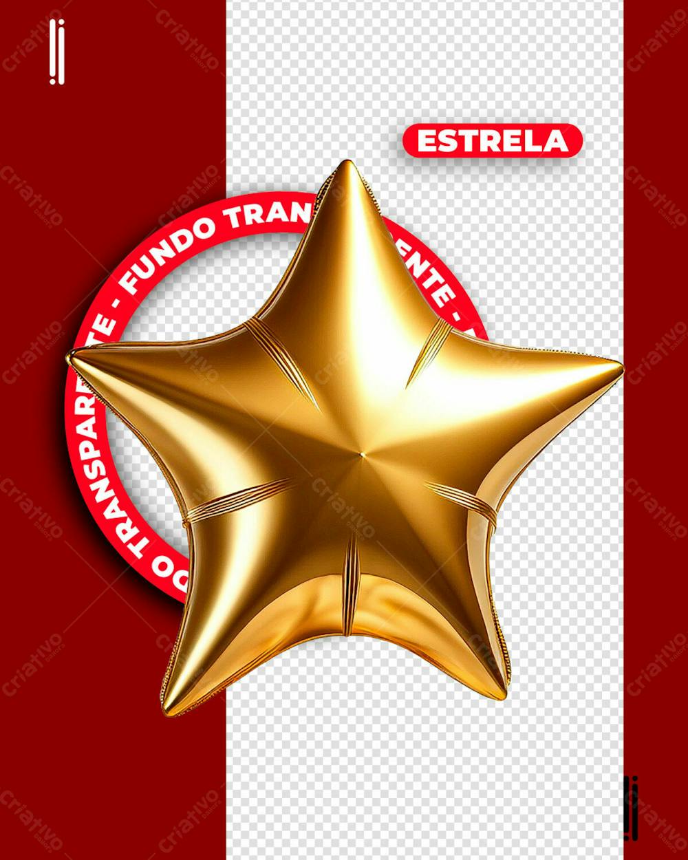 ESTRELA DOURADA 3D | IMAGEM SEM FUNDO | PSD EDITÁVEL