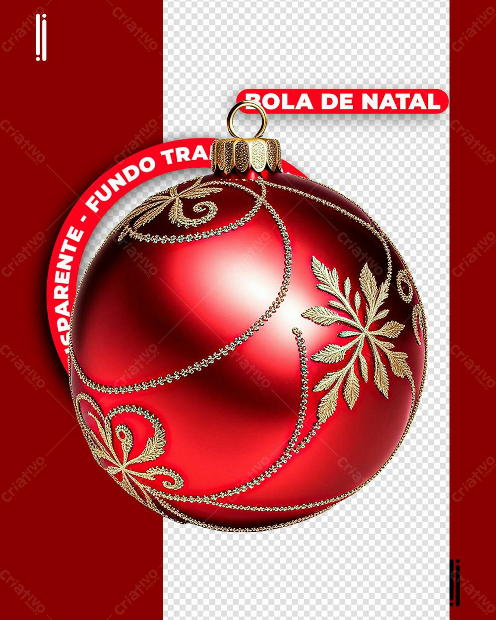 BOLA DE ARVORE DE NATAL 3D VERMELHA | IMAGEM SEM FUNDO | PSD EDITÁVEL