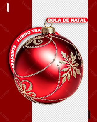 Bola de arvore de natal 3d vermelha | imagem sem fundo | psd editável