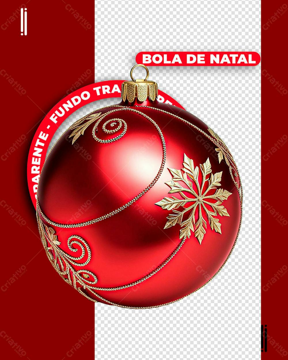 BOLA DE ARVORE DE NATAL 3D VERMELHA | IMAGEM SEM FUNDO | PSD EDITÁVEL